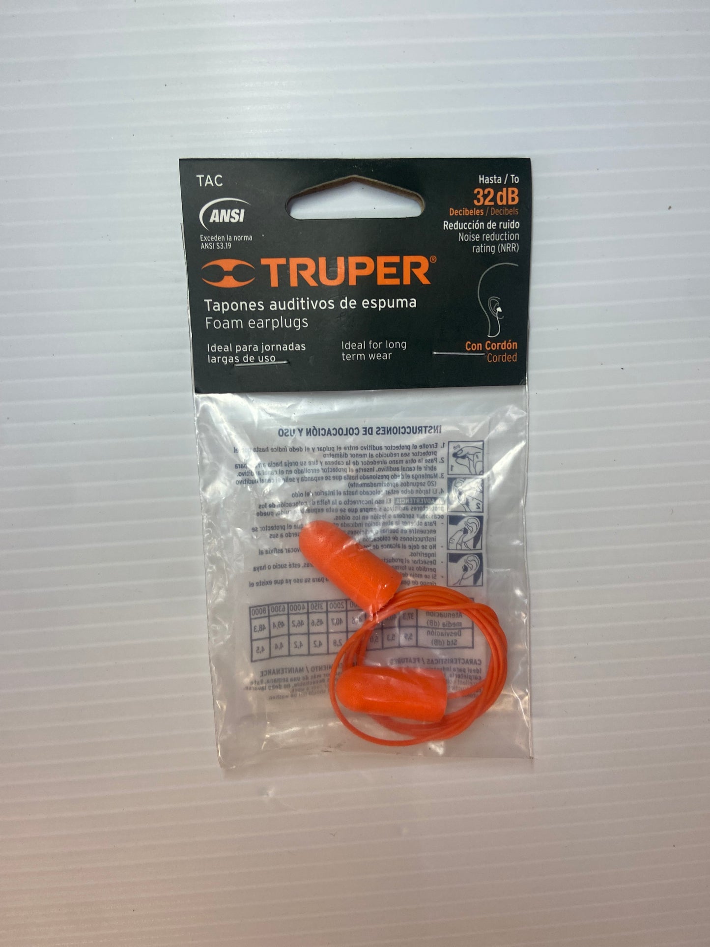 Tapones Auditivos TRUPER de Espuma con Cordón ANSI – 32 dB