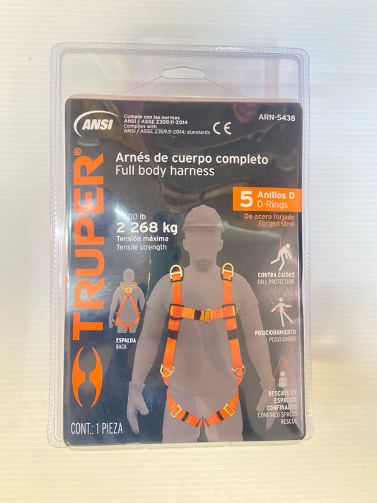 Arnés de Cuerpo Completo TRUPER ARN-5438 ANSI – 5 Anillos D de Acero