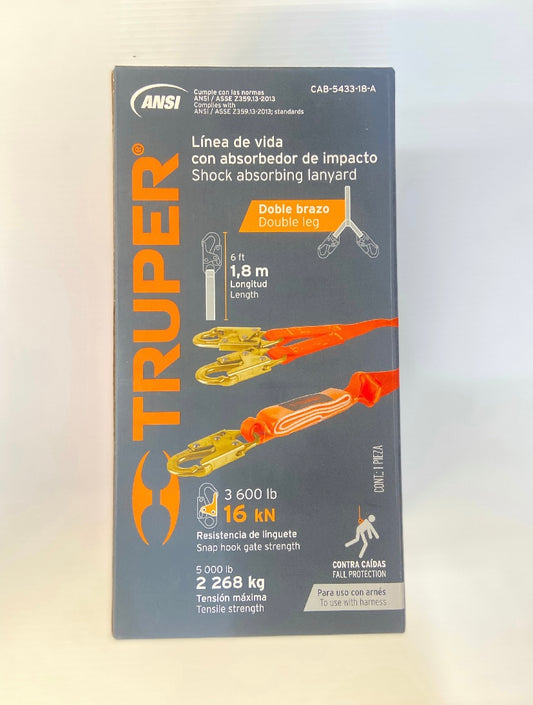 Línea de Vida Doble TRUPER con Absorbedor de Impacto ANSI – 1.8 m